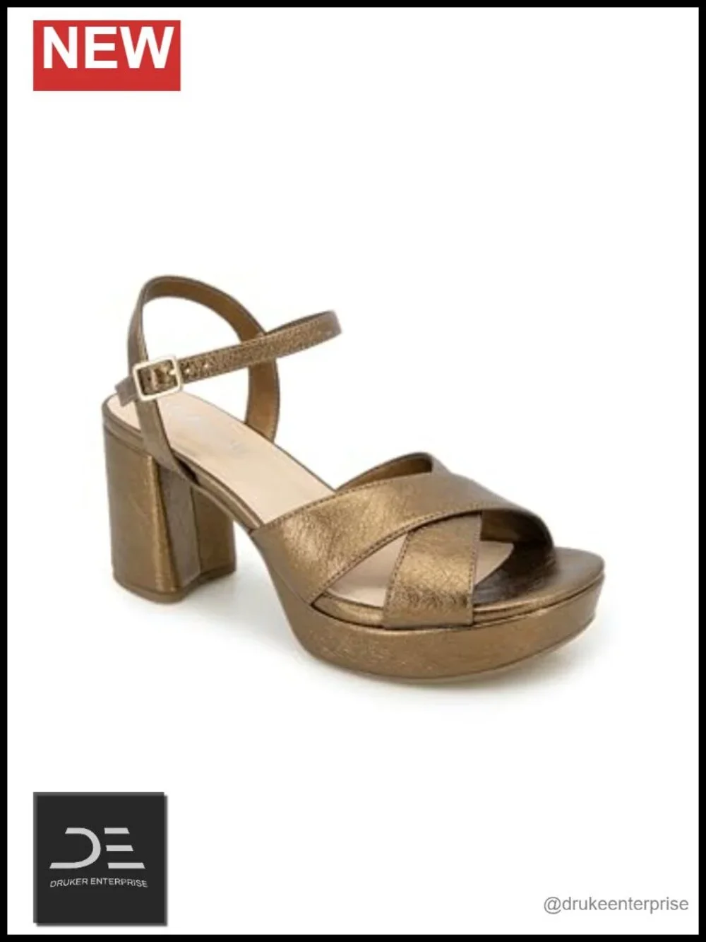 Faux Leather Platform Sandals Ankle Strap Block Heel Round Toe